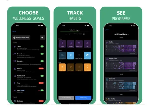 HabitStax app screens
